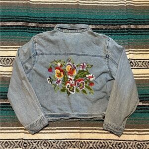Embroidered Floral Blue Jean Jacket
